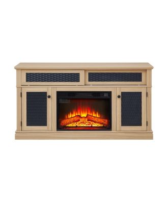 Embossed Pattern TV Stand with 23" Fireplace, Media Console, Light Oak, 58.27"W