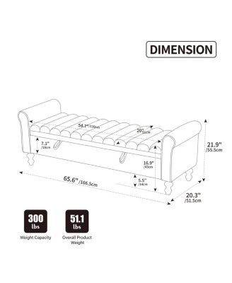  Modern Upholstered Storage Bench with Rolled Armrest, Griege