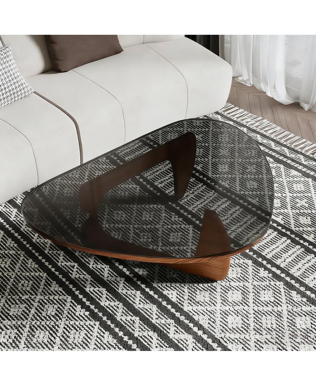 Streamdale Furniture Modern Glass Coffee Table, 35.8" x 25.6" x 15.7", Walnut