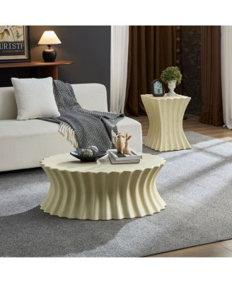 Set of 35.04"+15.16" Coffee Table Vintage Fiberglass Table Beige