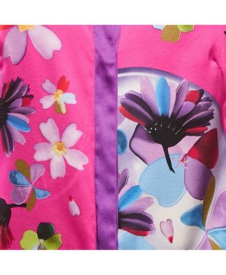 Women's Pink Floral Print Satin Long Sleeve Shirt