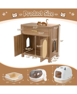 Espresso Hidden Cat Litter Box Enclosure with Storage