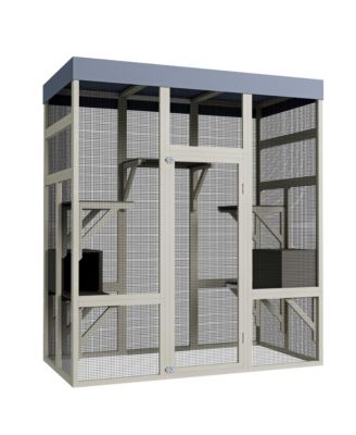 Gray Wooden Outdoor Catio with 2 Napping Boxes