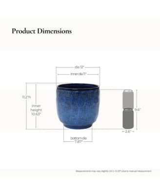 12-Inch Round Ceramic Planter, Deep Blue Glaze with Basket Texture