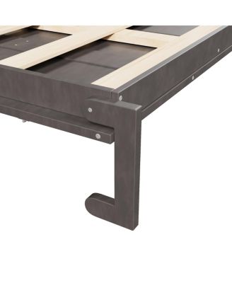 Queen Size Murphy Platform Bed with Shelf, Side Cabinets, Drawers and LED