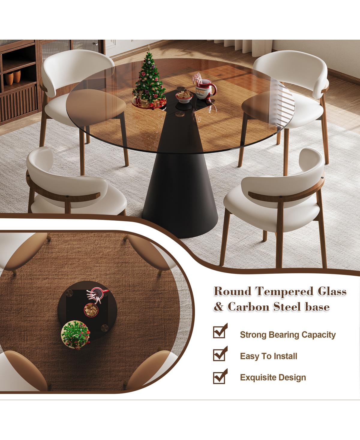 Streamdale Furniture 35" Round Glass Dining Table with Carbon Steel Legs (Seats 2-4)