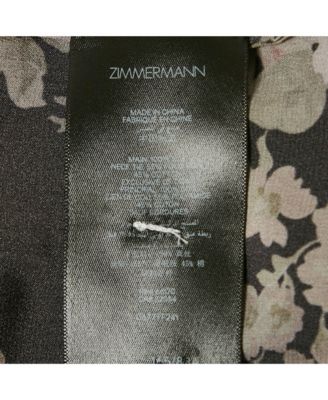 Women's Black Floral Print Silk Neck Tie-Up Button Front Blouse