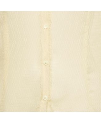 Women's Deluxe Cream Patterned Silk Tack Dob Blouse