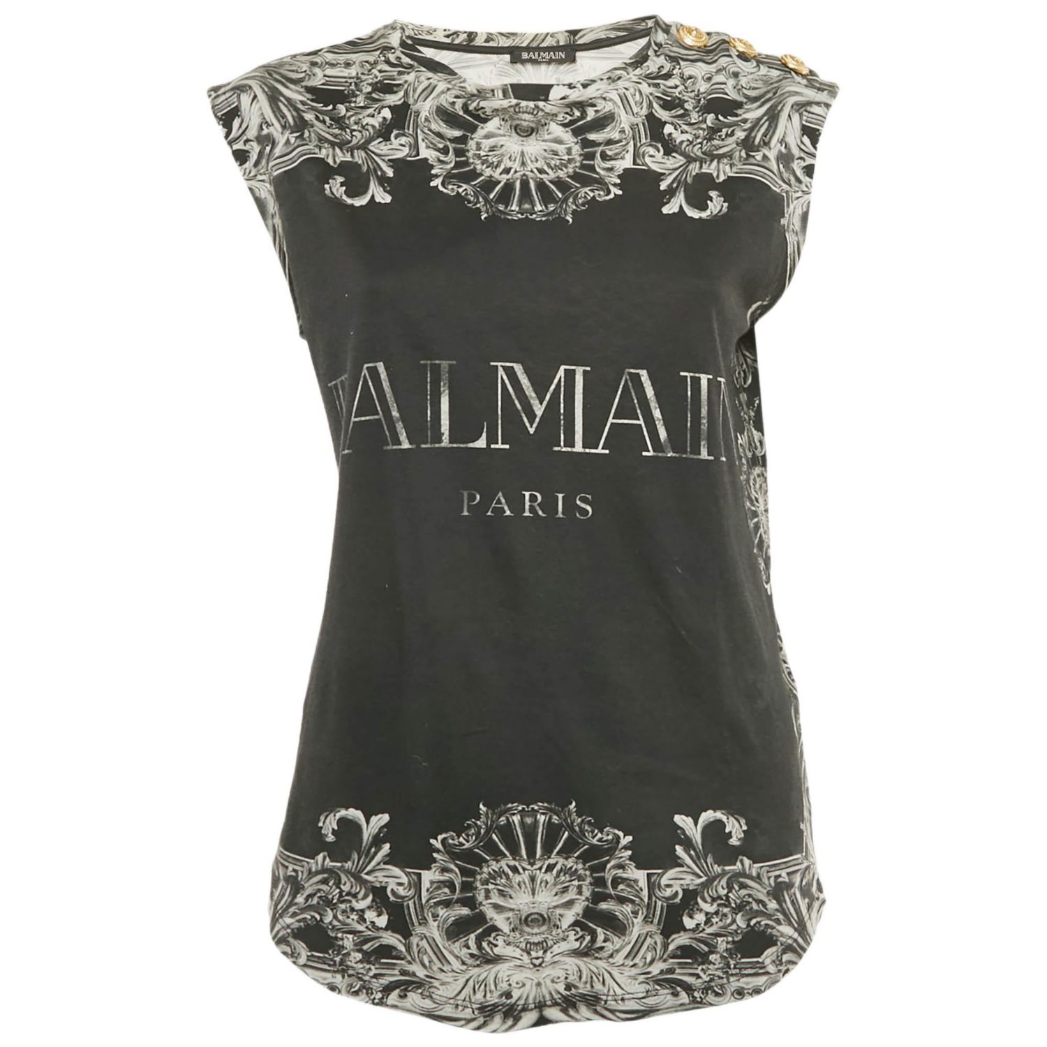 Women's Black Print Cotton Sleeveless Top