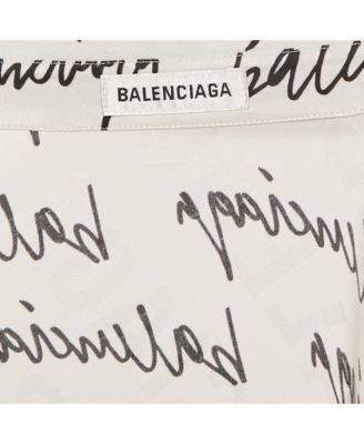 Women's White Logo Scribble Print Silk Loose Fit Shirt