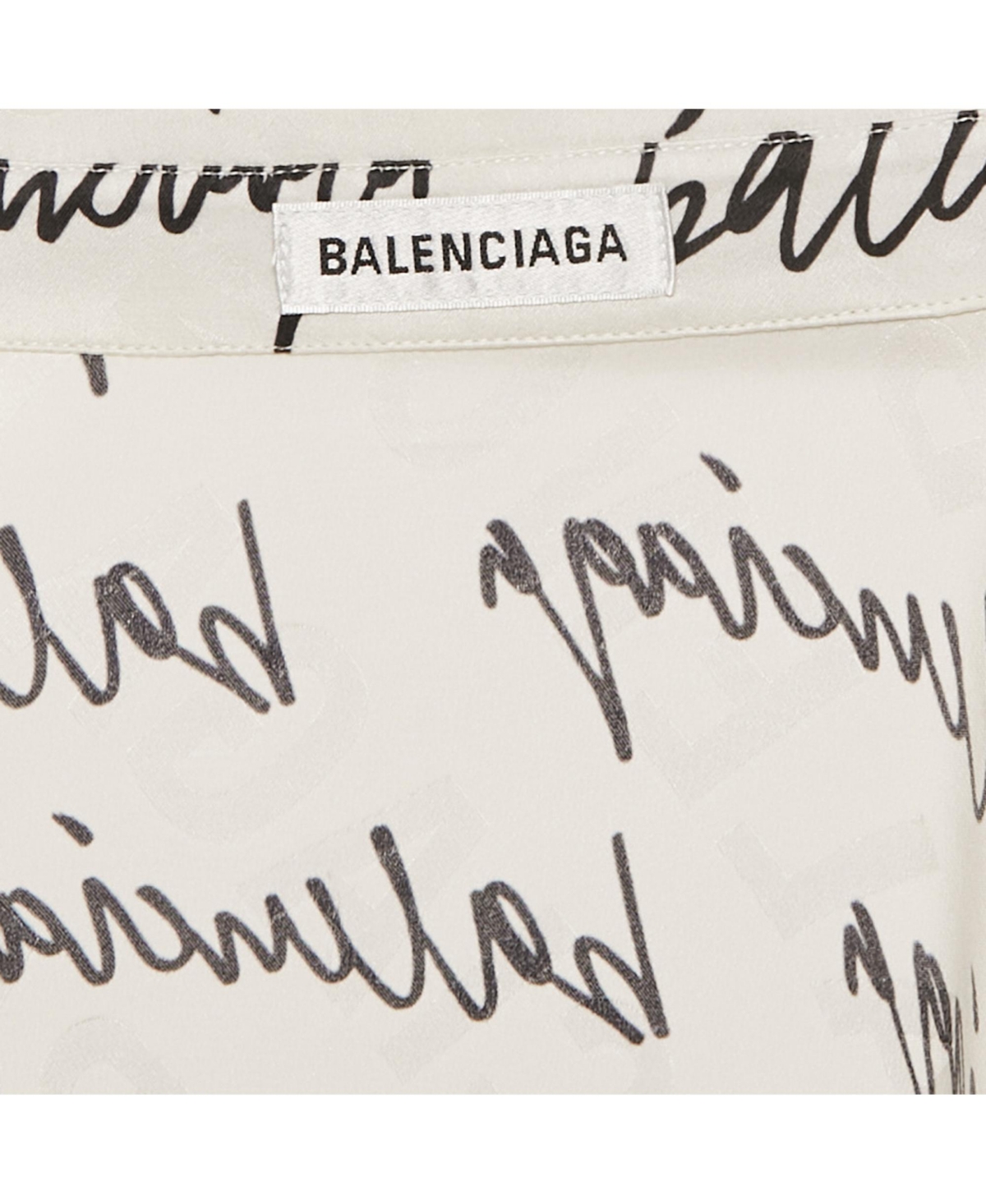 Pre-Owned Balenciaga Women's White Logo Scribble Print Silk Loose Fit Shirt