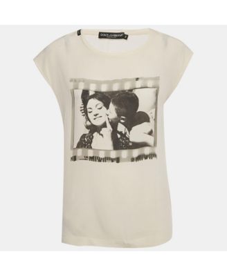 Women's Cream Printed Silk Sleeveless Top