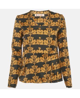 Women's Brown Printed Silk Top