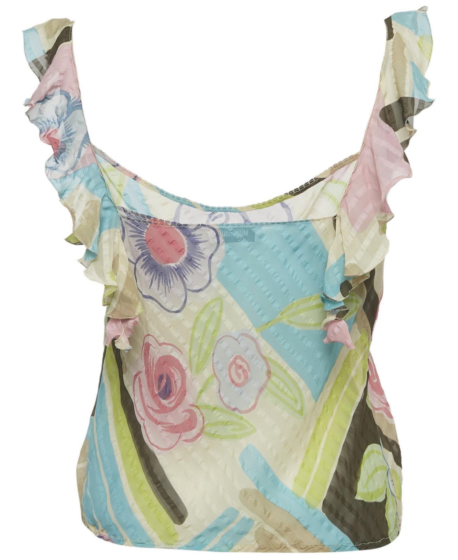 Women's Multicolor Printed Silk Ruffe Sleeve Sheer Top