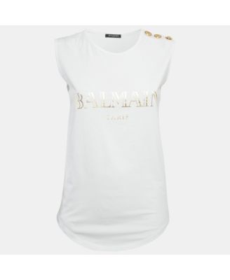 Women's White Logo Print Jersey Sleeveless T-Shirt