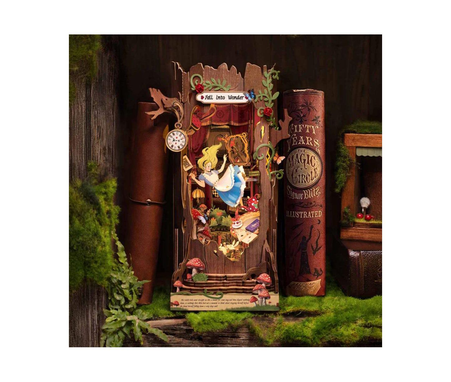Детские конструкторы Flash Popup Alice in Wonderland Fall into Wonder 300-Piece 3D Wooden Book Nook Kit, Ages 14+ — фото 2