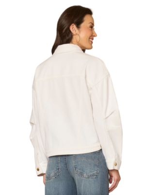 Petite Oversized Barrel Sleeve Collared Optic White Denim Jacket