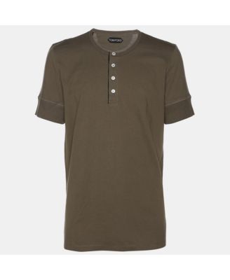Men's Olive Green Cotton Knit Henley T-Shirt