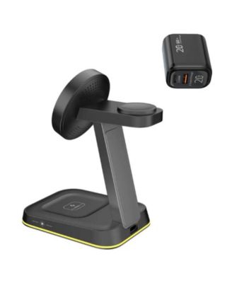 3-in-1 Magnetic Wireless Charger with Charging Port - MagSafe Phone Stand Fast Charging for Phone Earphones, Apple Watch