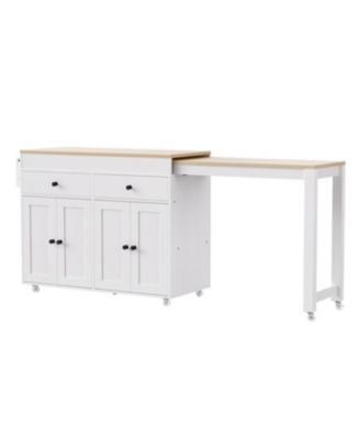 74.5" Extendable Dining Table Kitchen Island Cart with Wheels, White