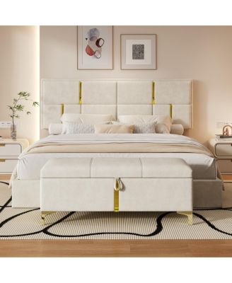 2-Piece Queen Upholstered Platform Bed with Storage Ottoman