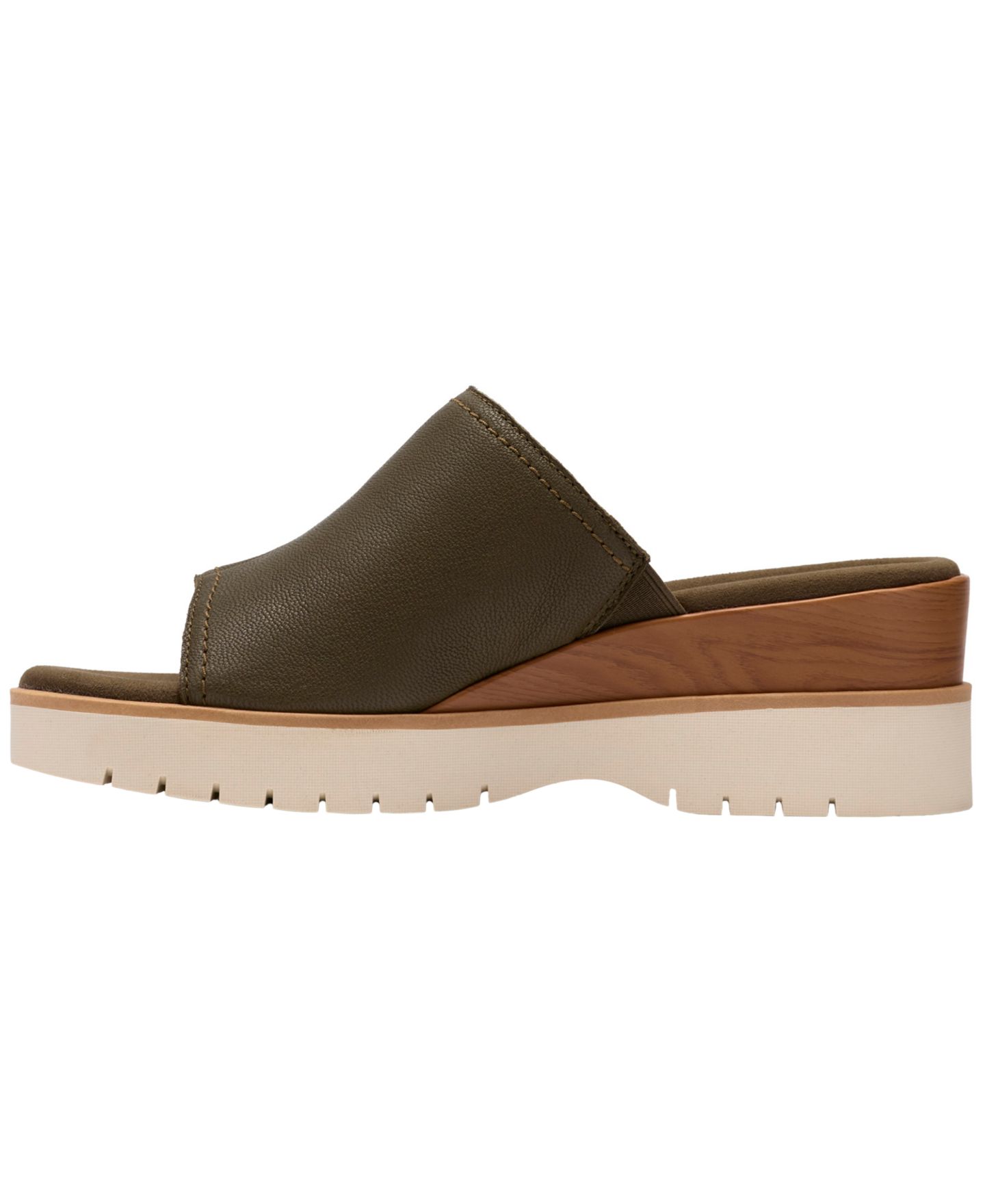 Женские сандалии Clarks Diaz Slide Open Toe Wedge, цвет: Тёмный оливковый кожаный — фото 6