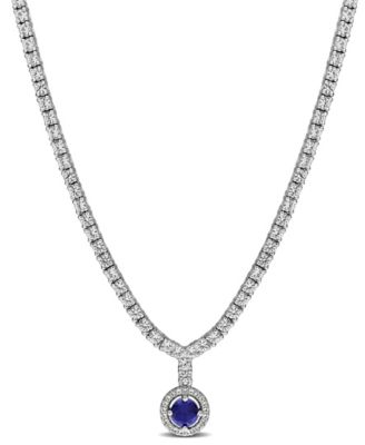 Lab Grown Sapphire (1/2 ct. t.w.) and Lab Grown White Sapphire (2-7/8 ct. t.w.) Necklace in Sterling Silver