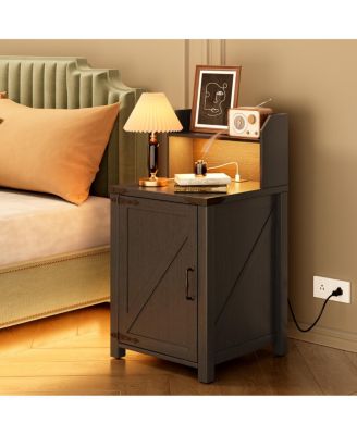 Farmhouse Barn Door Nightstand with Charging Station