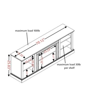 Large TV Desk Storage Rack with Faux Stacked Stone Surround, White, 70.12"W15.35"D25.83"H