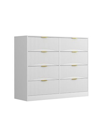  Modern 8-Drawer Dresser, 47.2" Wide White Wood Chest with Gold Handles