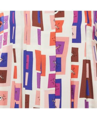 Women's Multicolor Printed Pleated Silk Mini Dress