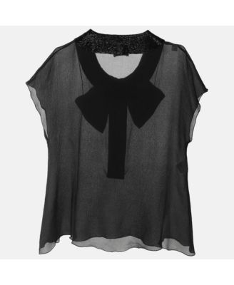 Women's Cheap And Chic Black Silk Bow Top