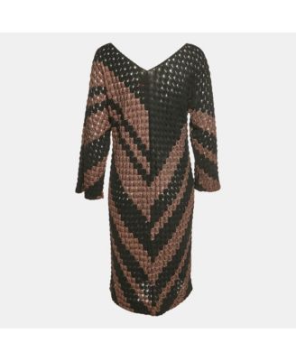 Women's Black & Brown Patterned Knit Midi Dress
