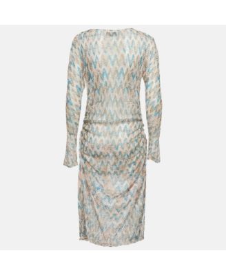 Women's Multicolor Patterned Knit Ruched Midi Dress