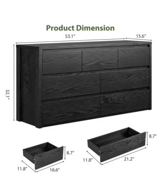 7-Drawer Dresser for Bedroom, Wide Handle-Free Wooden Chest of Drawers, Black