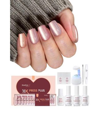 X Press Short Square Cat Eye Press-On Nails Kit, Nude (224 pcs)