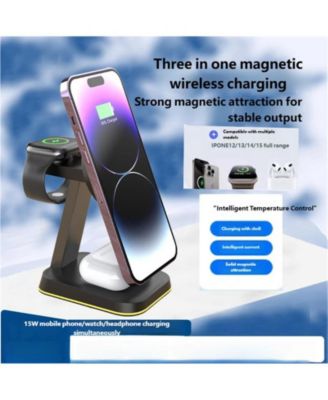 3-in-1 Magnetic Wireless Charger with Charging Port - MagSafe Phone Stand Fast Charging for Phone Earphones, Apple Watch