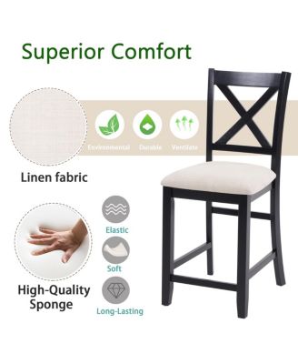 Streamdale Wooden Counter Height Dining Chairs Set of 4 with Padded Seat, Black & Beige