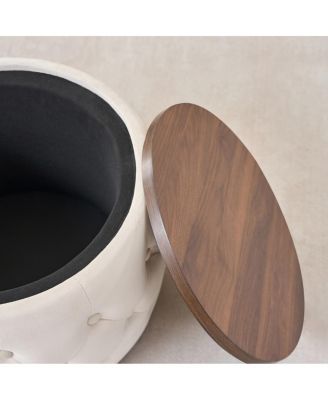 Luxurious Velvet Nesting Ottomans (Set of 2) - 4-in-1 Storage, Wood Tray, Beige