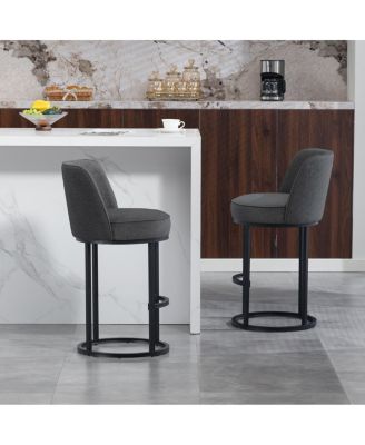 Streamdale Counter Height Bar Stools Set of 2, Modern Barrel Stools with Backrest, Linen Fabric