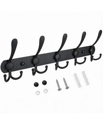 Premium Metal Wall-Mounted Coat Rack, 5 Tri-Hooks, Multiple Colors