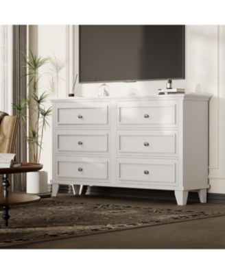 6-Drawer Dresser, Wooden Storage Chest with Metal Handles, Large Wide Dresser TV Stand