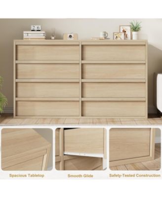 8-Drawer Dresser for Bedroom, 54" Wide Natural Oak Double Chest with Large Storage, Beige