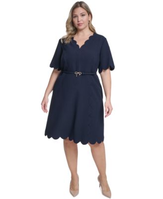 Plus Size Scalloped Hem V-Neck Dress