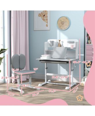 Height Adjustable Kids Desk and Chair Set w/ Reading Rack,