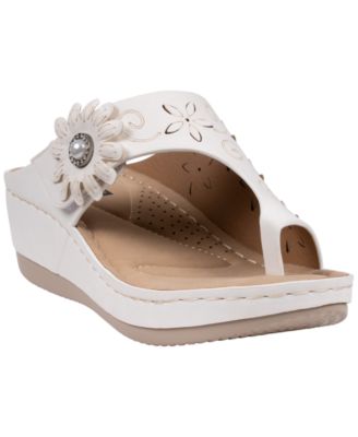 Women's Skylar Floral Rosette Round Toe Wedge Sandals
