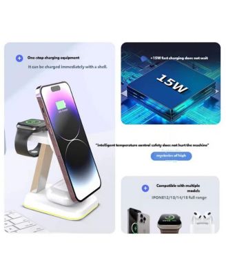 3-in-1 Magnetic Wireless Charger - Desktop Vertical MagSafe Phone Stand Fast Charging for Phone Earphones, Apple Watch