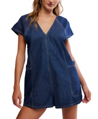 Women's Free Fall V-Neck Denim Romper