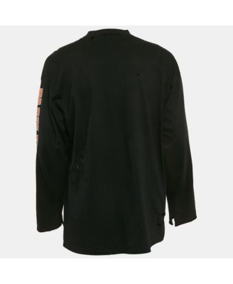 Men's Black Logo Print Cotton Crew Neck Distressed Sweatshirt