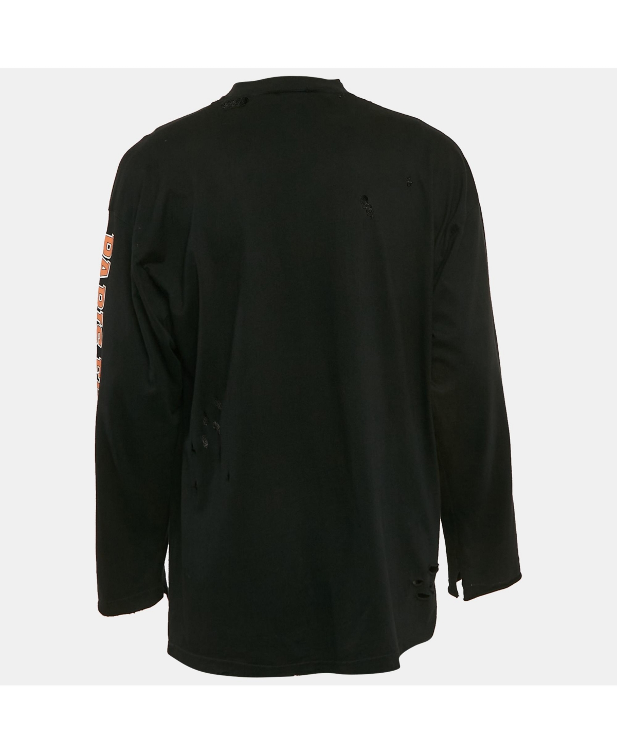 Pre-Owned Balenciaga Men's Black Logo Print Cotton Crew Neck Distressed Sweatshirt